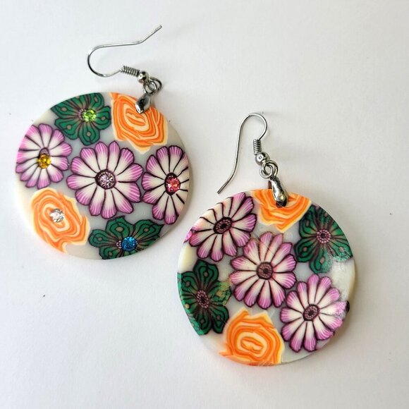 Floral Sequin Round Earrings Light Flower Earrings - Picture 3 of 5